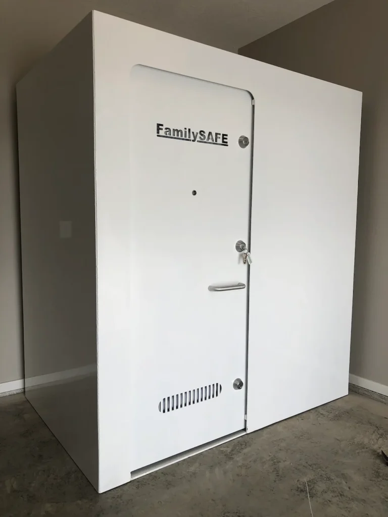 Large white FamilySAFE indoor storm shelter safe room