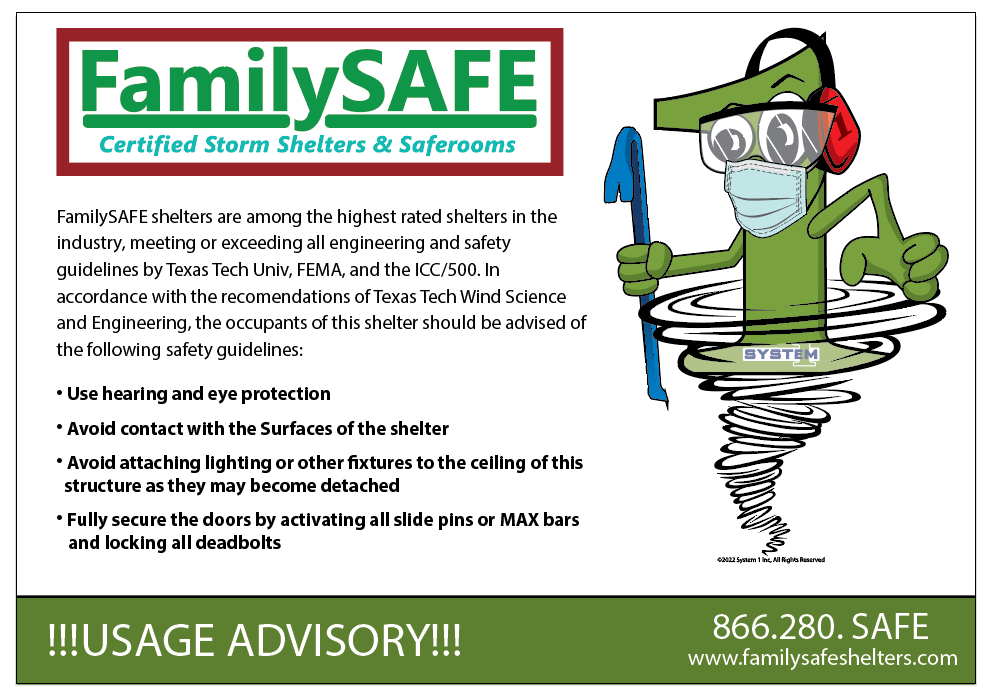 FamilySAFE storm shelter safety advisory poster