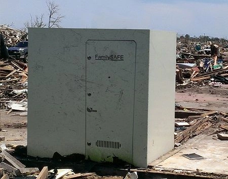 Storm shelter in tornado aftermath.