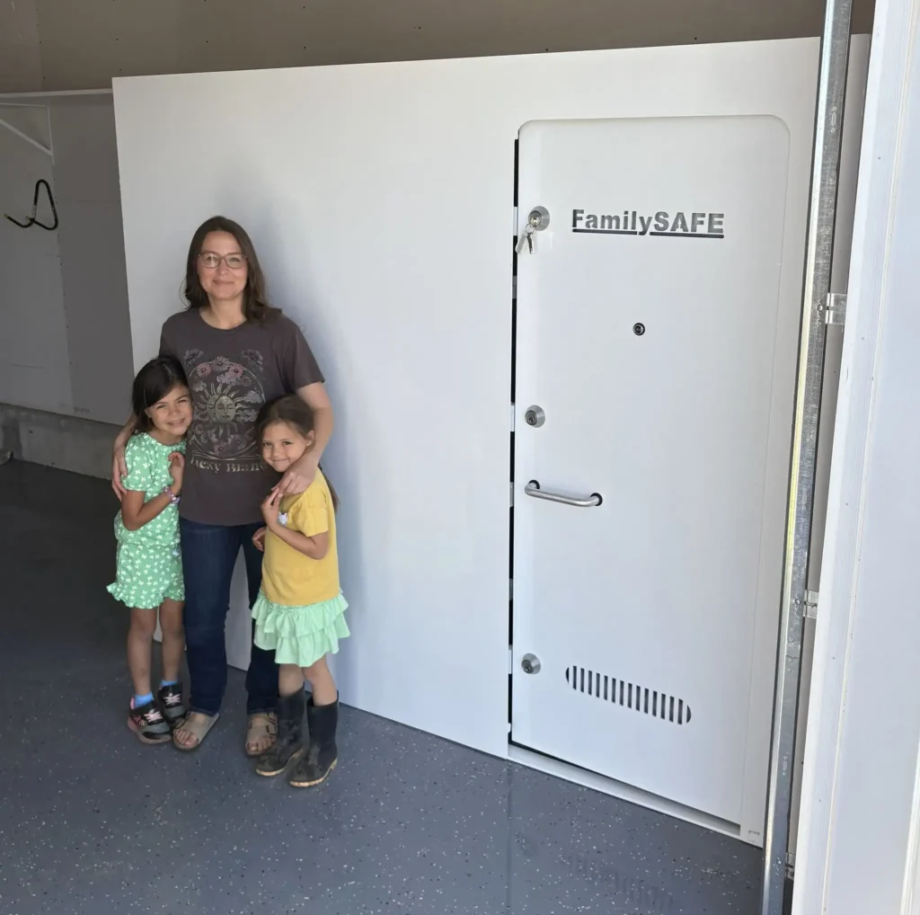 Family with a safe shelter door