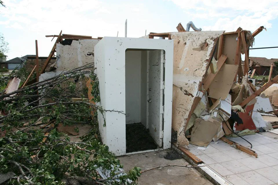 Intact safe room in tornado aftermath