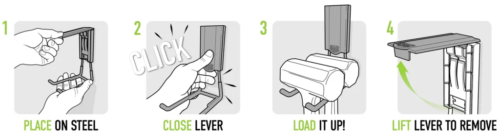 Four-step magnetic hook installation and removal guide