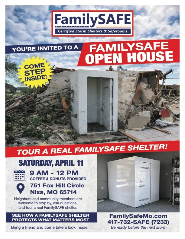 FamilySAFE storm shelter open house promotional flyer