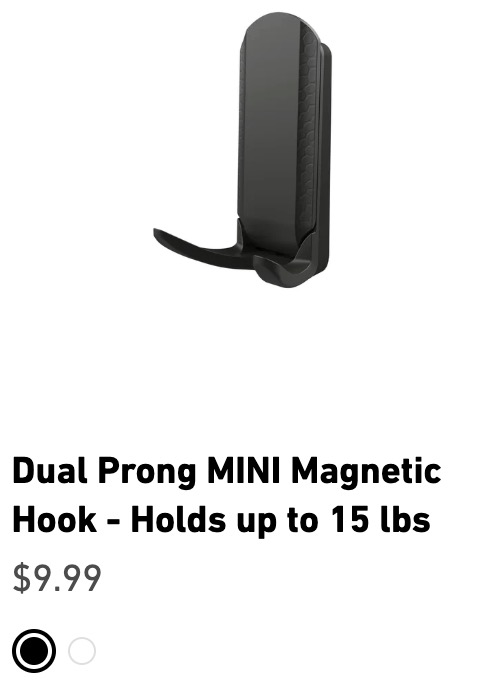 Black dual prong mini magnetic wall hook